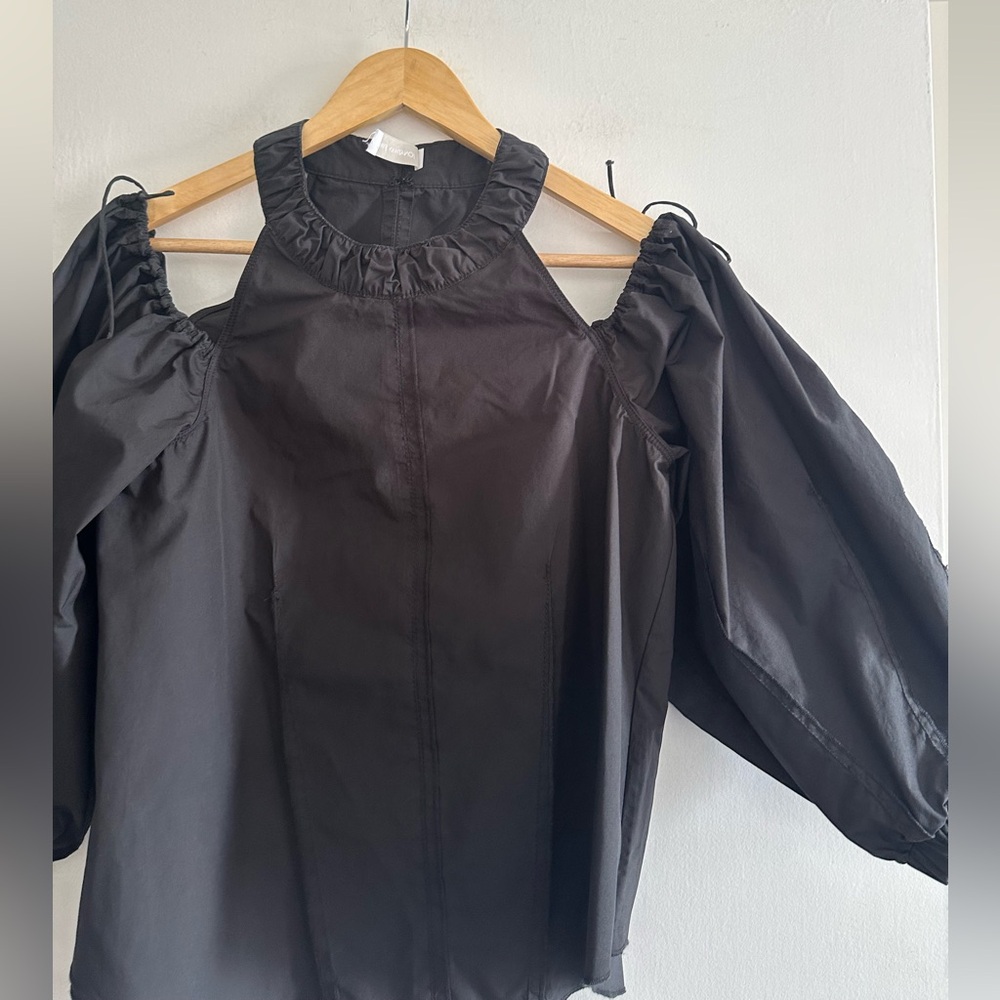 Jonathan Simkhai Black Designer Off Shoulder Cut Out Balloon Sleeve Josie Blouse - Picture 9 of 12